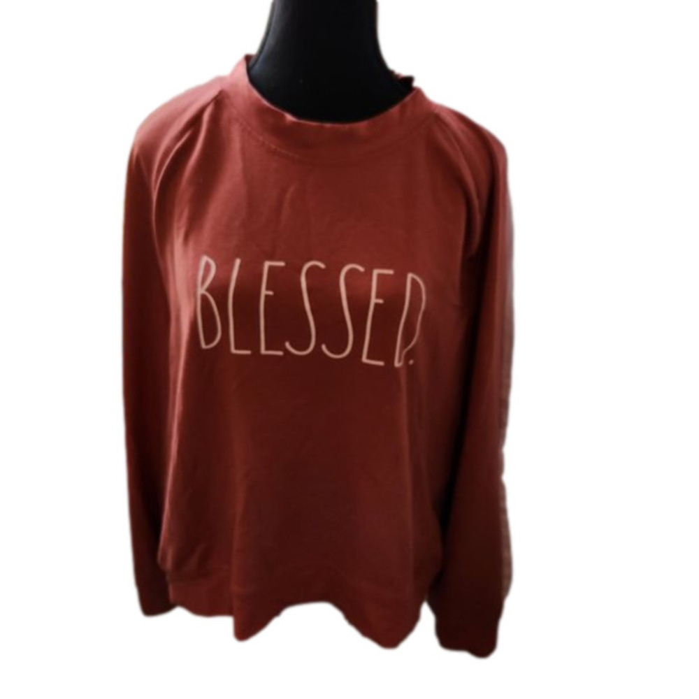P264. Rae Dunn Dusty Rose & Light Pink Long-Sleeved Tee NWOT "BLESSED" |XL